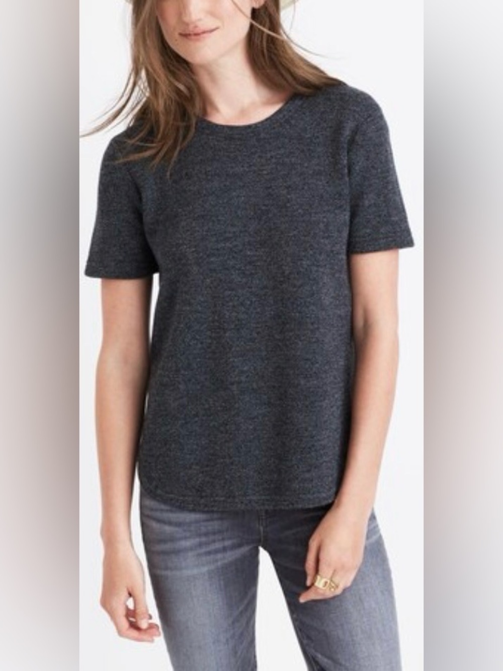 Madewell Charcoal Gray Short-Sleeve Wool blend Top with Back Tie